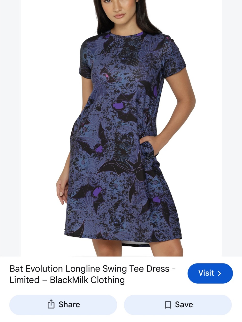 BlackMilk Purple and Black Bat Evolution Swing Tee Dress